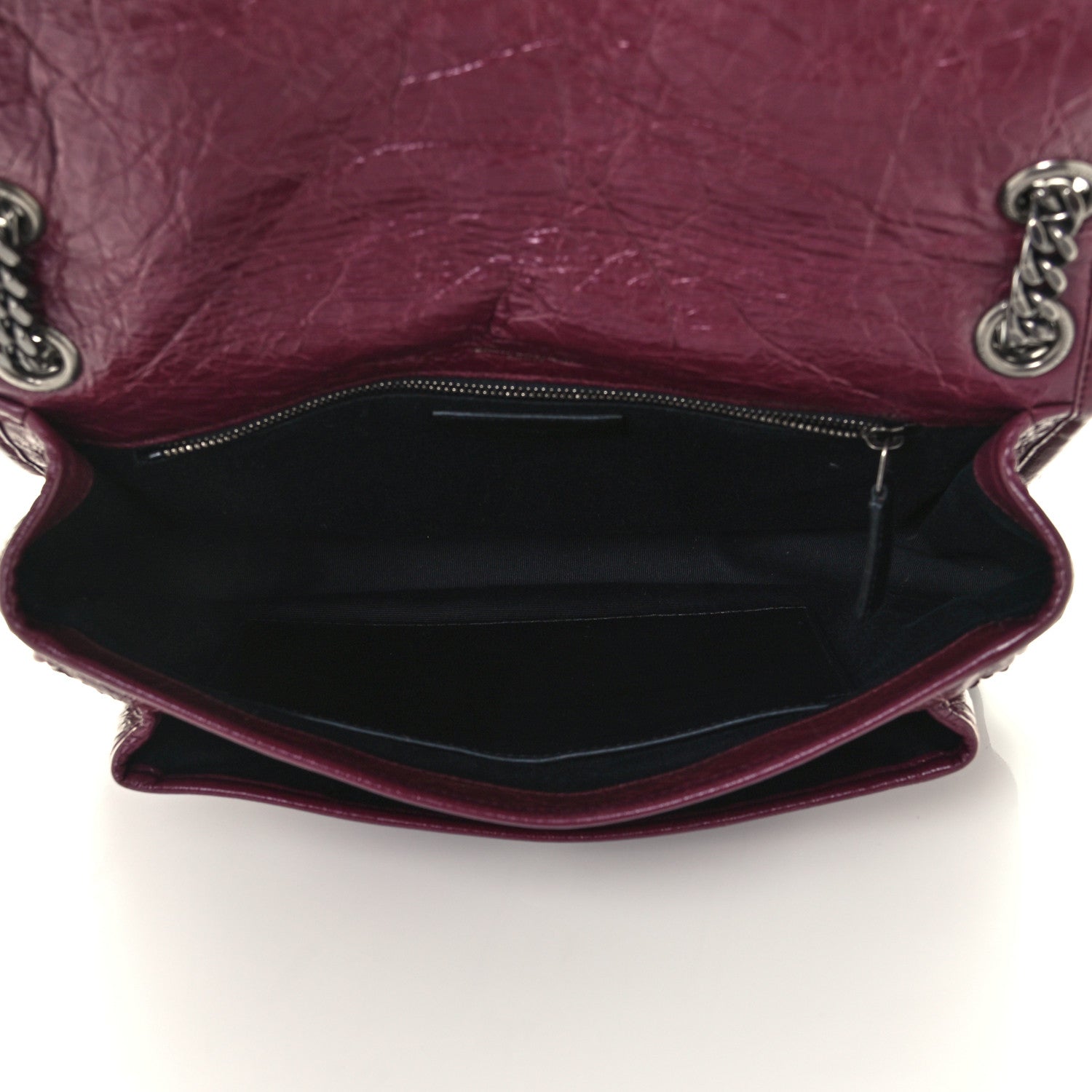 Saint Laurent Crinkled Calfskin Matelasse Monogram Medium Niki Chain Satchel Burgundy 5 of 11