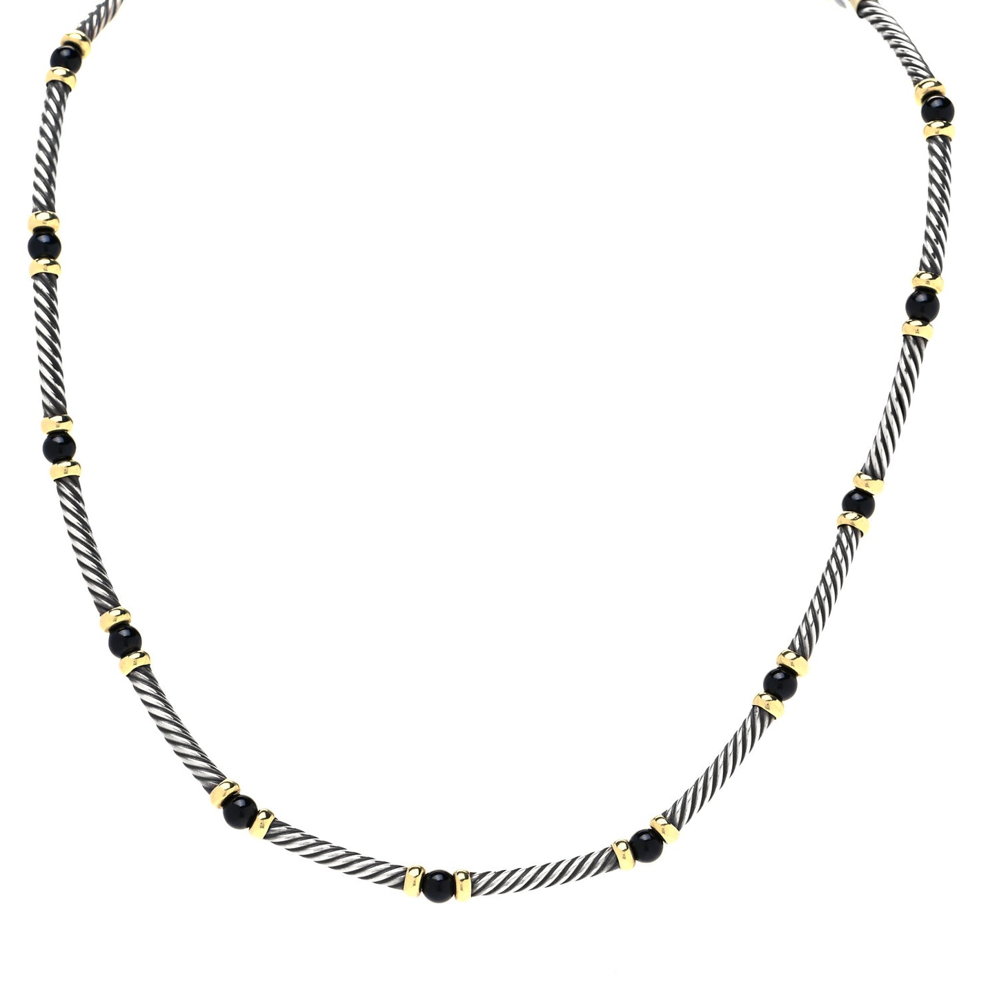 Sterling Silver 14K Yellow Gold Onyx Hampton Cable Choker Necklace