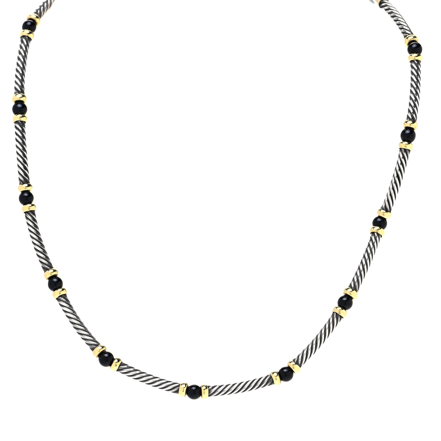 David Yurman Sterling Silver 14K Yellow Gold Onyx Hampton Cable Choker Necklace 1 of 4