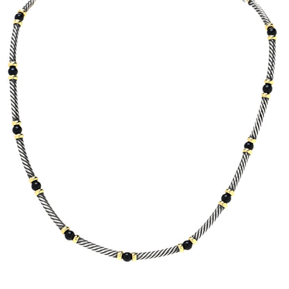 David Yurman Sterling Silver 14K Yellow Gold Onyx Hampton Cable Choker Necklace 1 of 4
