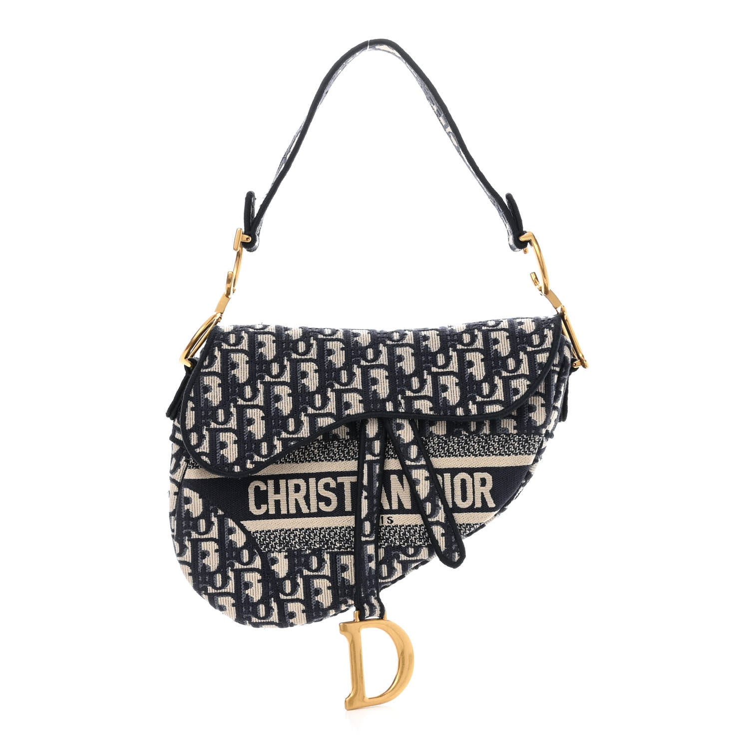 Christian Dior Oblique Embroidered Saddle Bag Blue 1 of 9