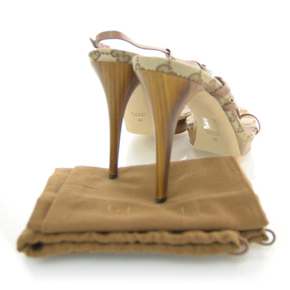 Gucci Canvas Leather Bamboo Sandals Heels 41 3 of 6