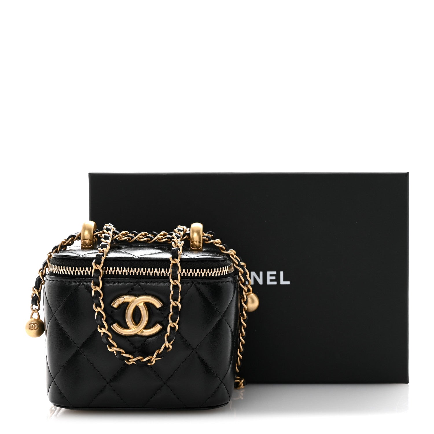 Chanel Calfskin Quilted Mini Perfect Fit Vanity Case With Chain Black 11 of 11