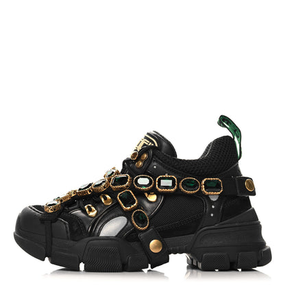 Gucci X SEGA Mesh Suede Calfskin Removable Crystals Womens Flashtrek Sneakers 35.5 Black Silver 1 of 8