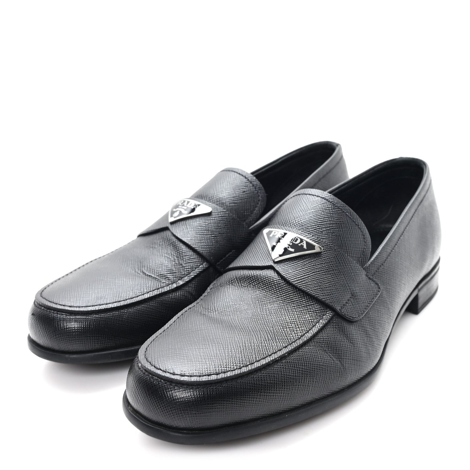 Prada Saffiano Mens Triangle Loafers 6 Black 4 of 9