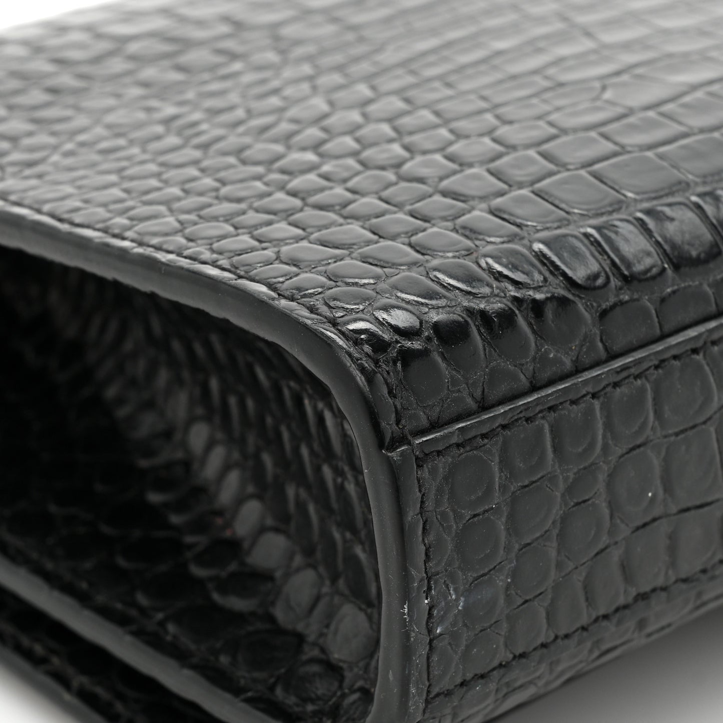 Calfskin Crocodile Embossed Medium Classic Monogram Kate Tassel Satchel Black