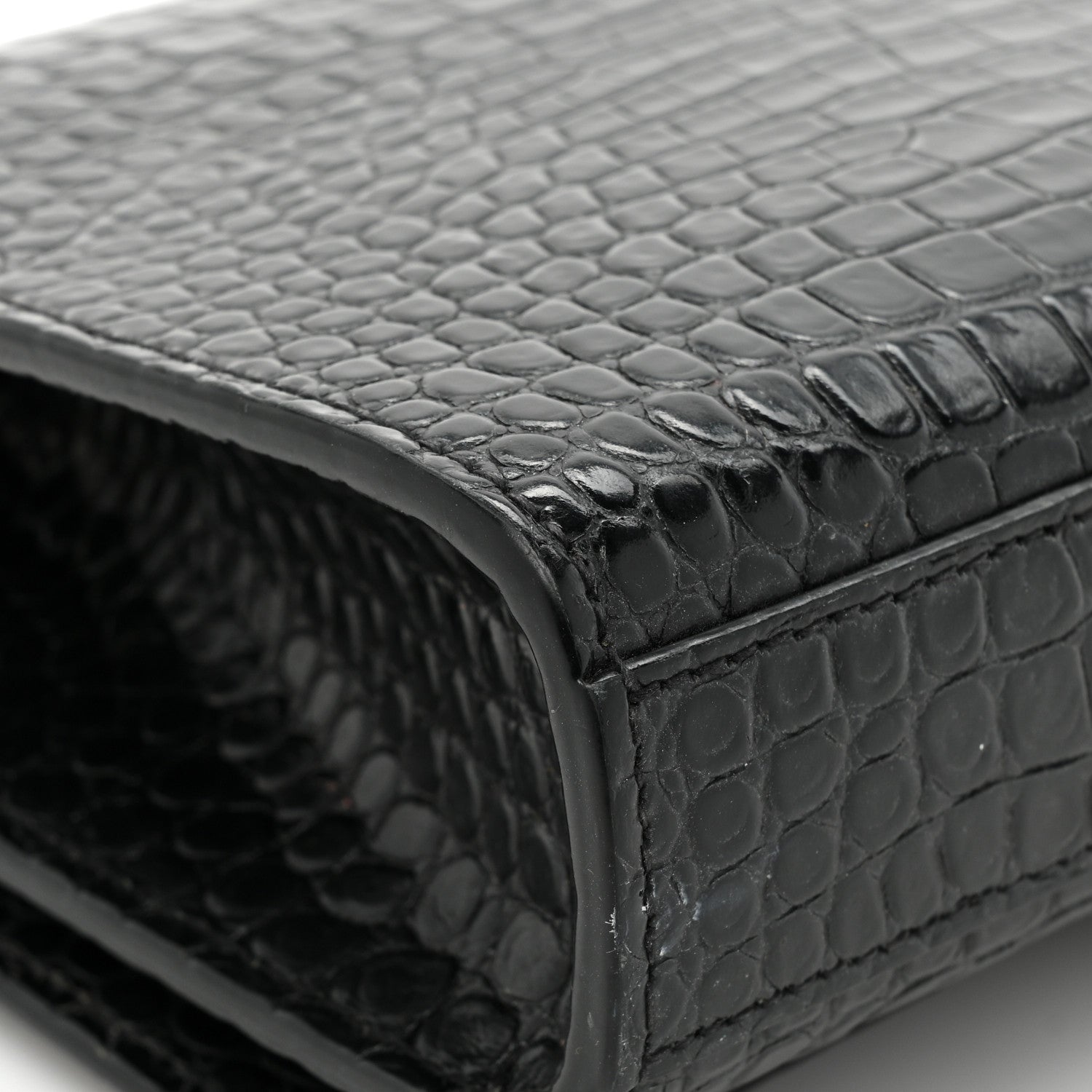 Saint Laurent Calfskin Crocodile Embossed Medium Classic Monogram Kate Tassel Satchel Black 18 of 19