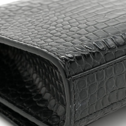 Saint Laurent Calfskin Crocodile Embossed Medium Classic Monogram Kate Tassel Satchel Black 18 of 19