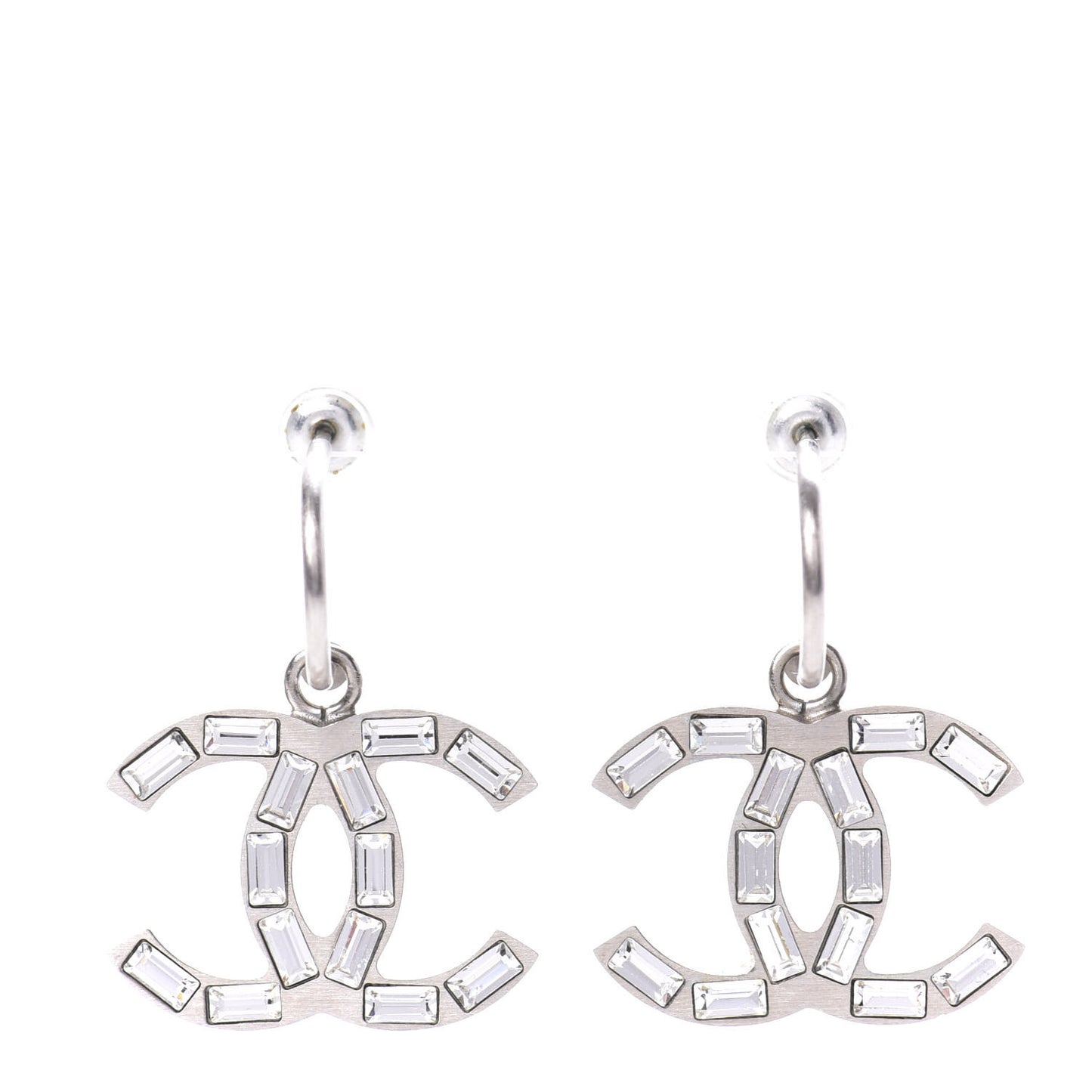 Baguette Crystal CC Dangle Earrings Silver