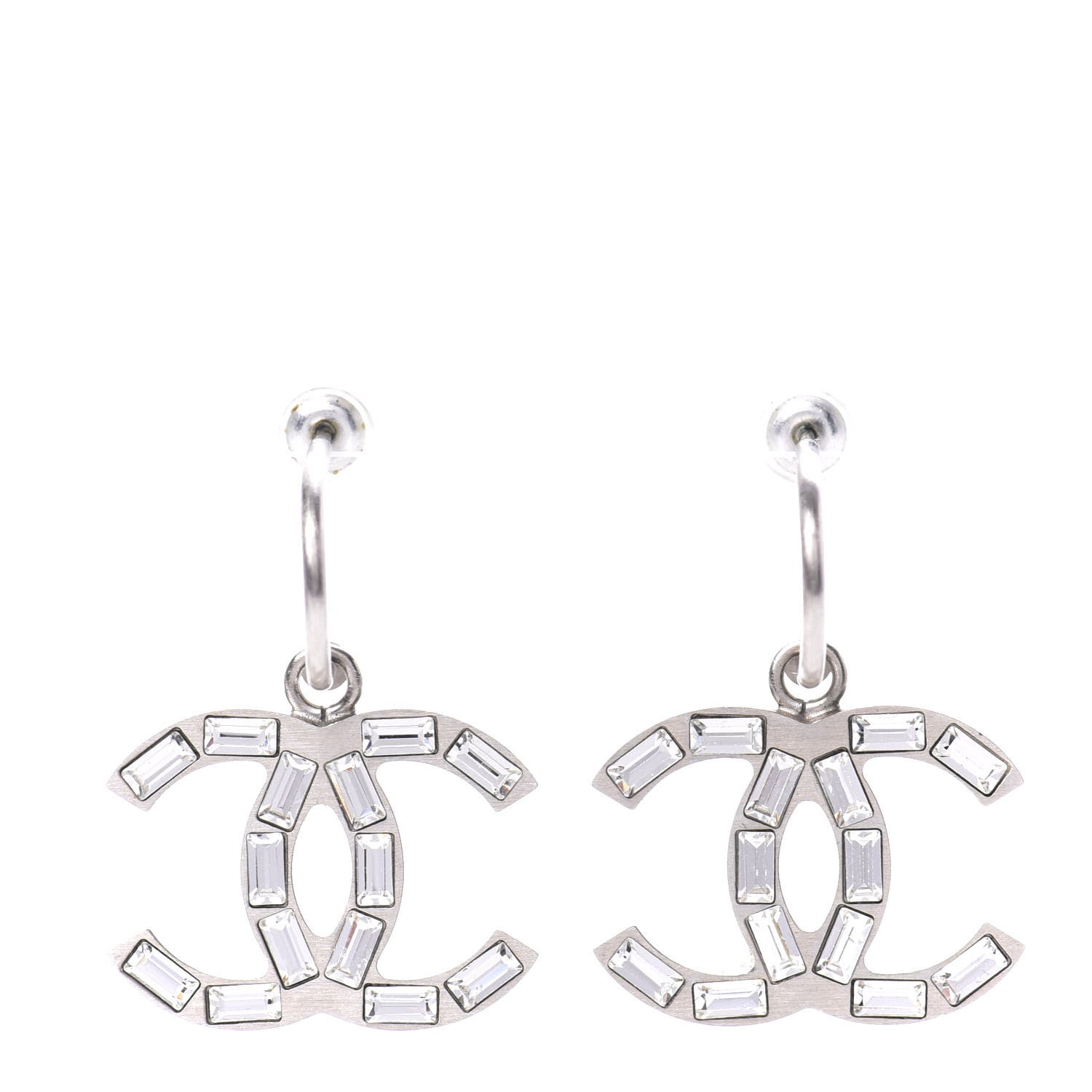 Chanel Baguette Crystal CC Dangle Earrings Silver 1 of 5