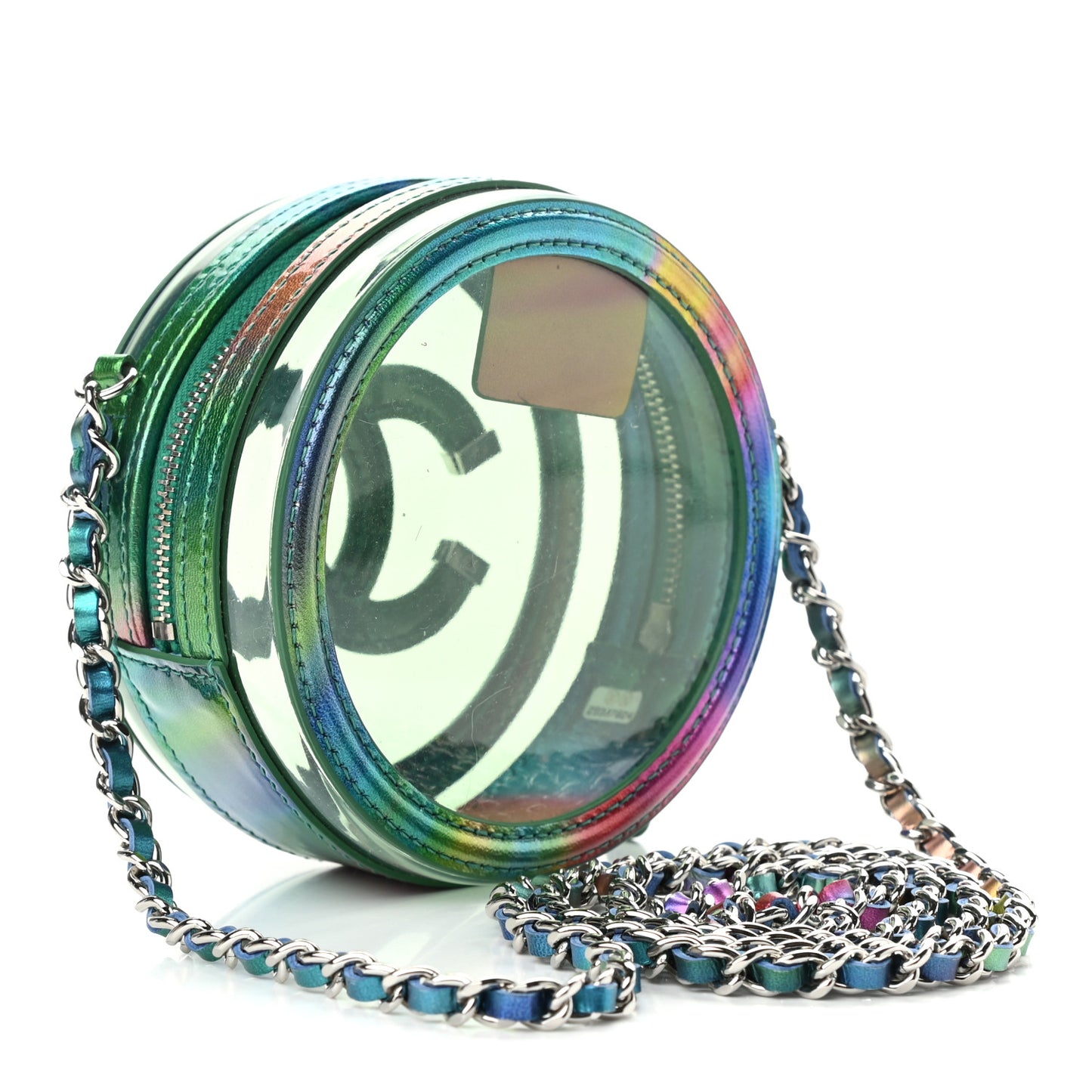 PVC Calfskin Lambskin Quilted Round Filigree Clutch With Chain Green