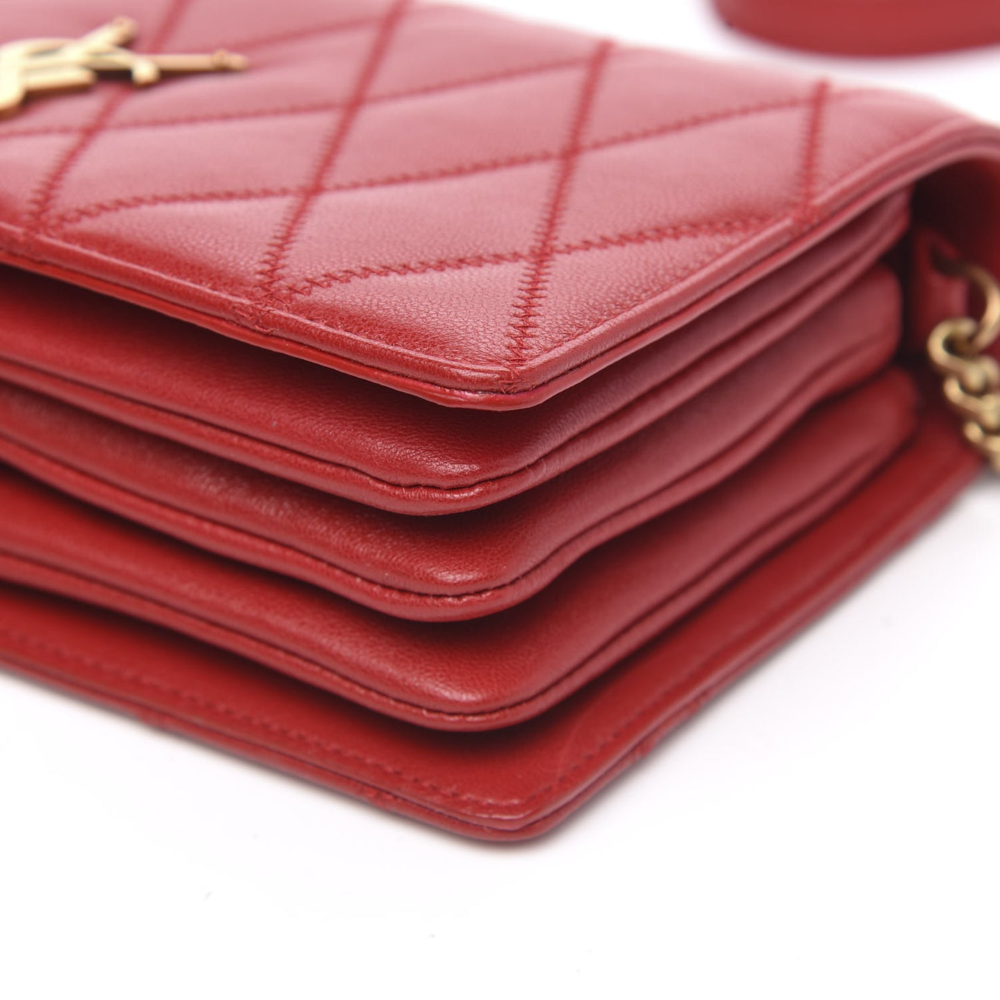 Lambskin Diamond Quilted Monogram Angie Chain Bag Red