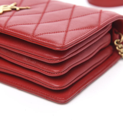Saint Laurent Lambskin Diamond Quilted Monogram Angie Chain Bag Red 8 of 11