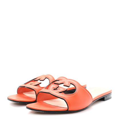 Gucci Cosmos Softy Calfskin Interlocking G Cut Out Slide Sandals 40 Deep Orange 4 of 8
