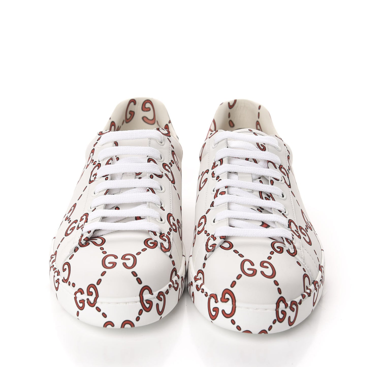 Calfskin GucciGhost Print Mens Ace Sneakers 11 White Hibiscus Red
