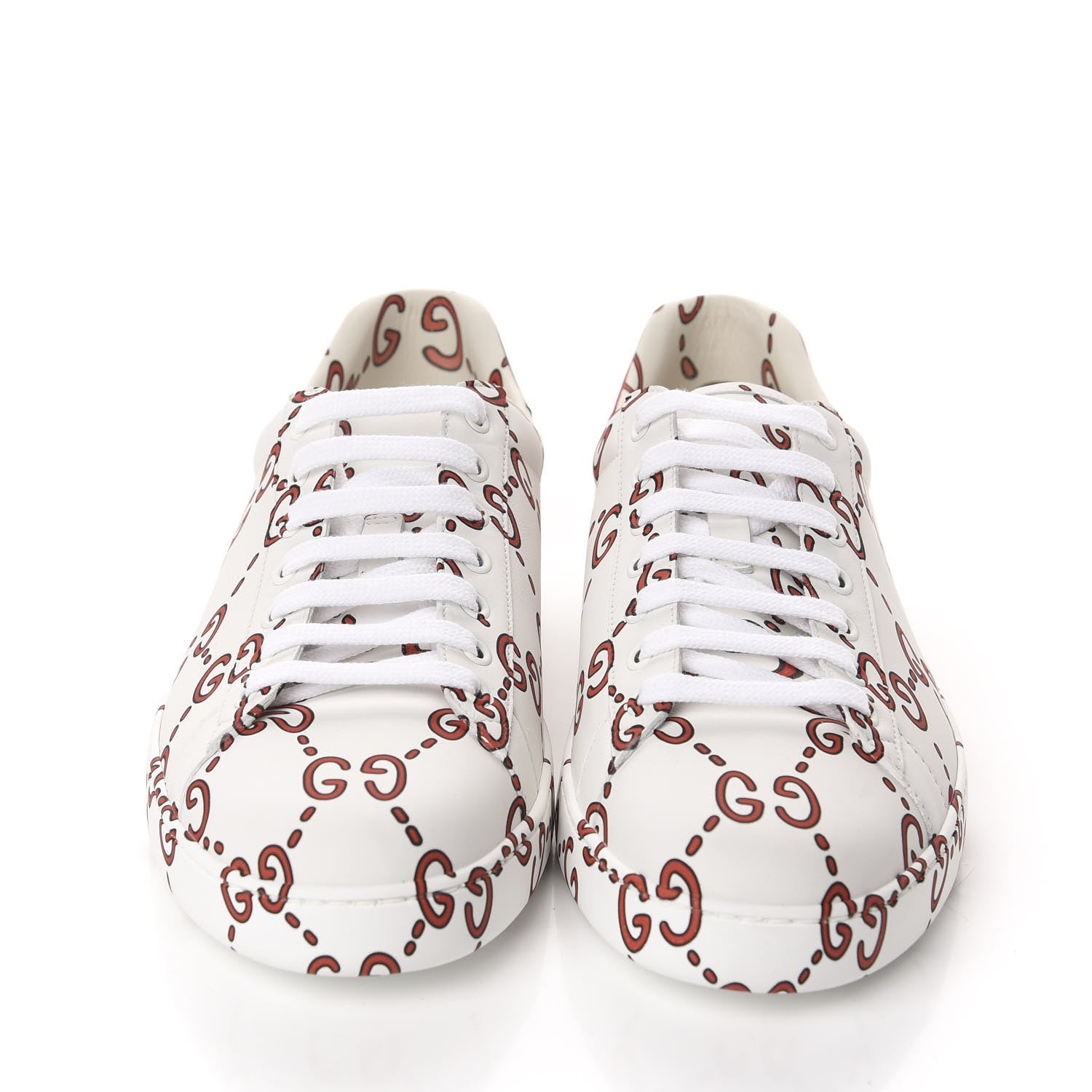 Gucci Calfskin GucciGhost Print Mens Ace Sneakers 11 White Hibiscus Red 2 of 10