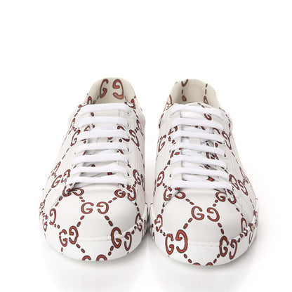 Gucci Calfskin GucciGhost Print Mens Ace Sneakers 11 White Hibiscus Red 2 of 10