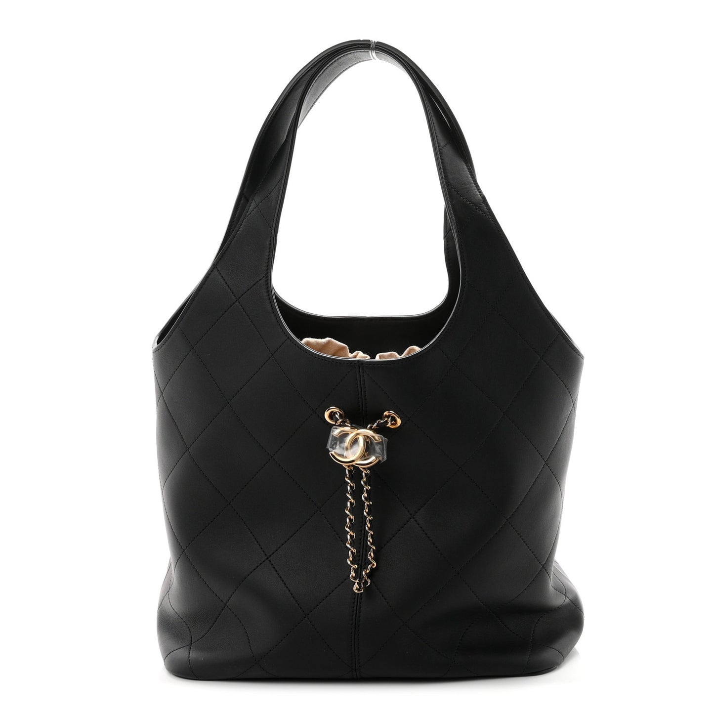Calfskin Quilted Medium Shopping Bag Black