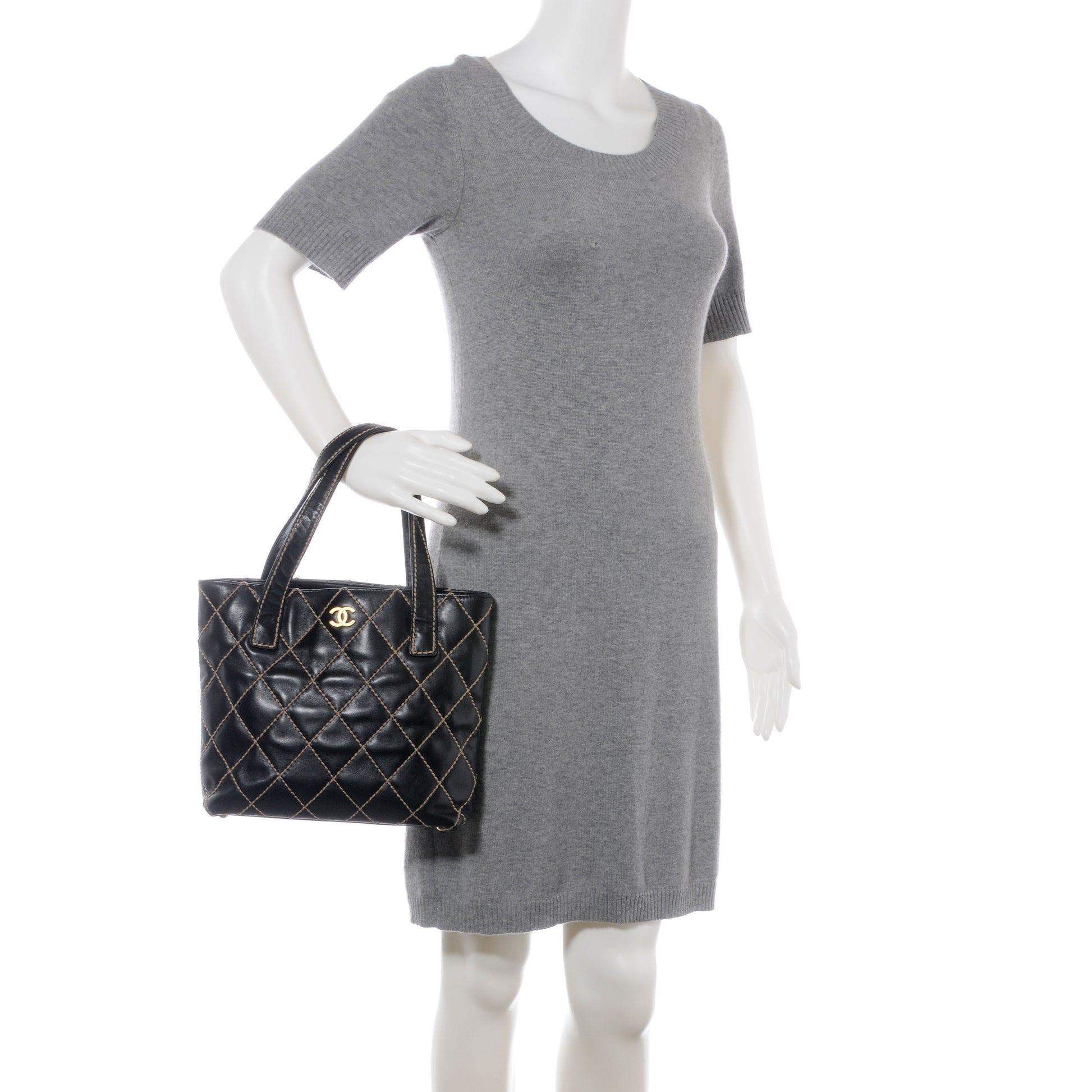 Chanel Calfskin Contrast Stitch Surpique Tote Black 2 of 8
