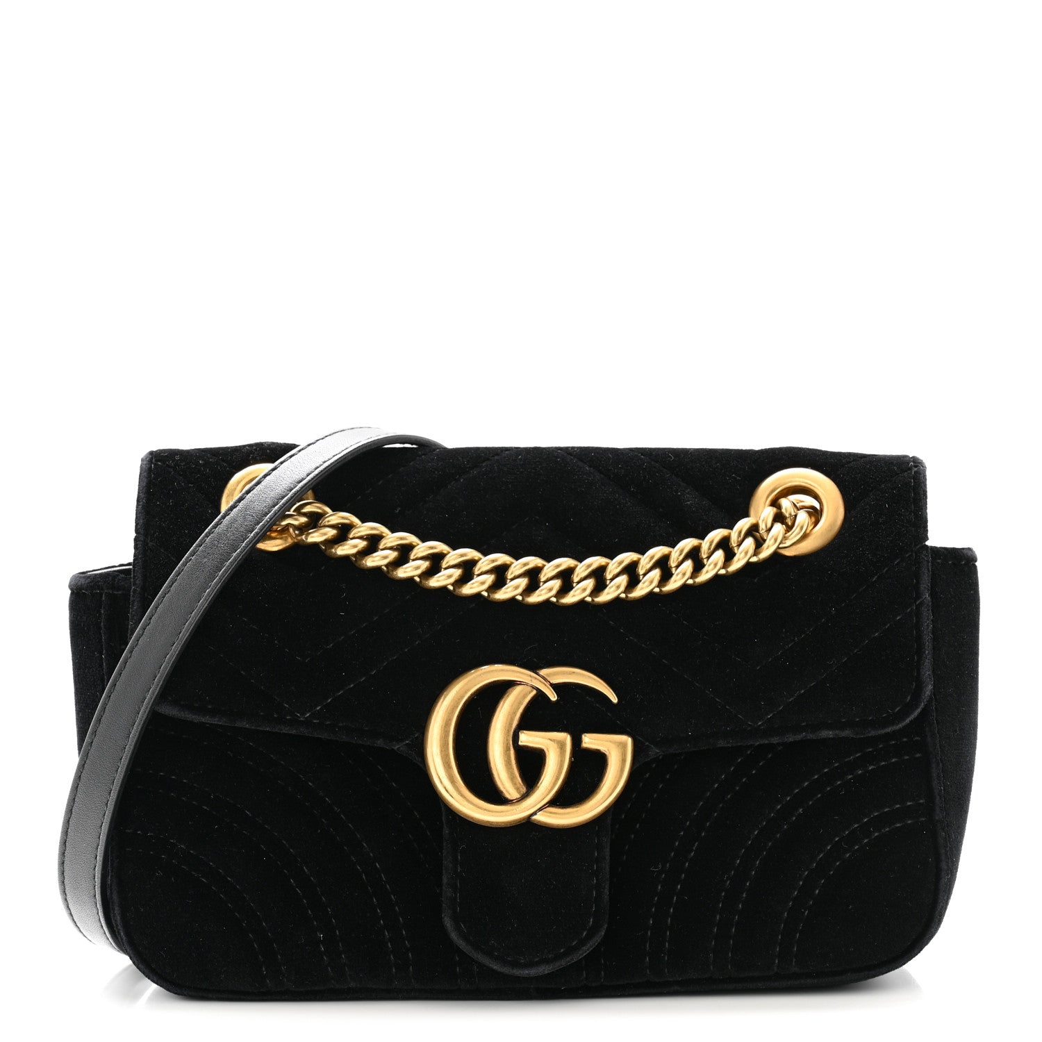 Gucci Velvet Matelasse Mini GG Marmont Shoulder Bag Black 1 of 10