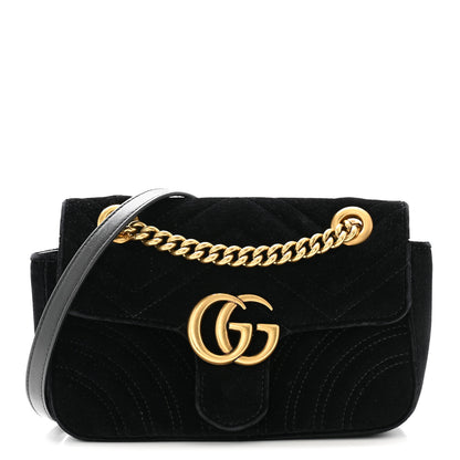 Gucci Velvet Matelasse Mini GG Marmont Shoulder Bag Black 1 of 10