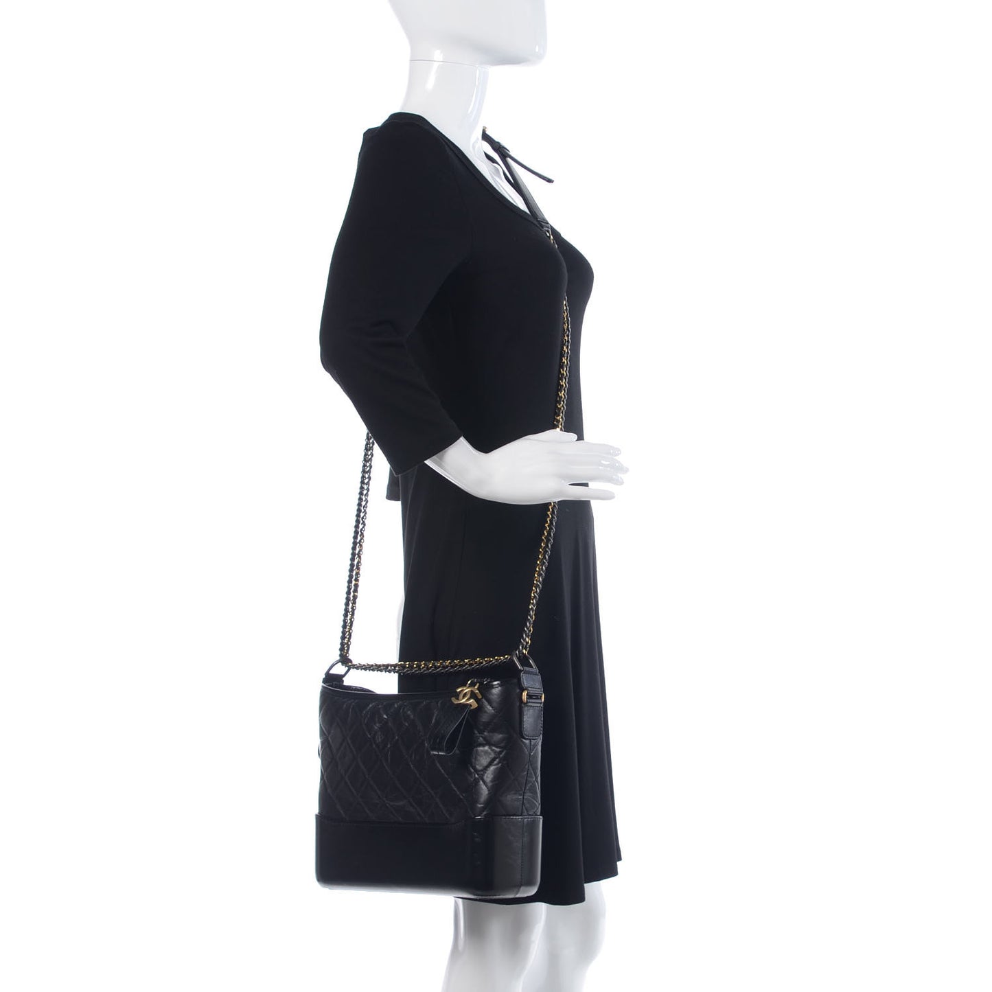 Aged Calfskin Quilted Medium Gabrielle Hobo Black
