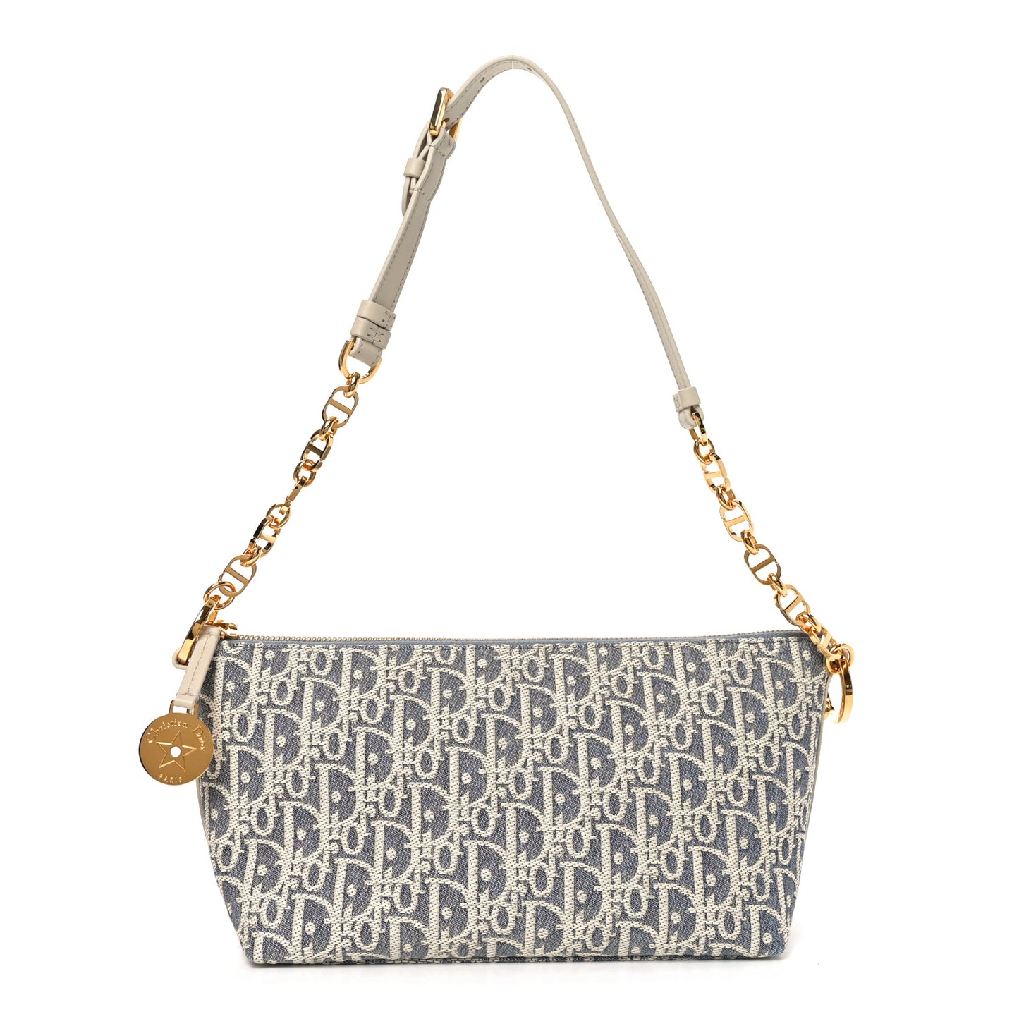 Chambray Raffia Effect Oblique DiorStar Hobo Bag Blue Light Biscuit