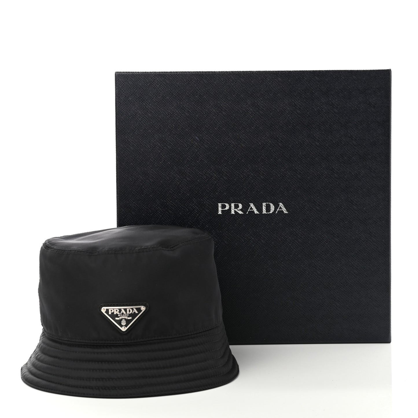 Re-Nylon Metal Triangle Logo Womens Bucket Hat L Black