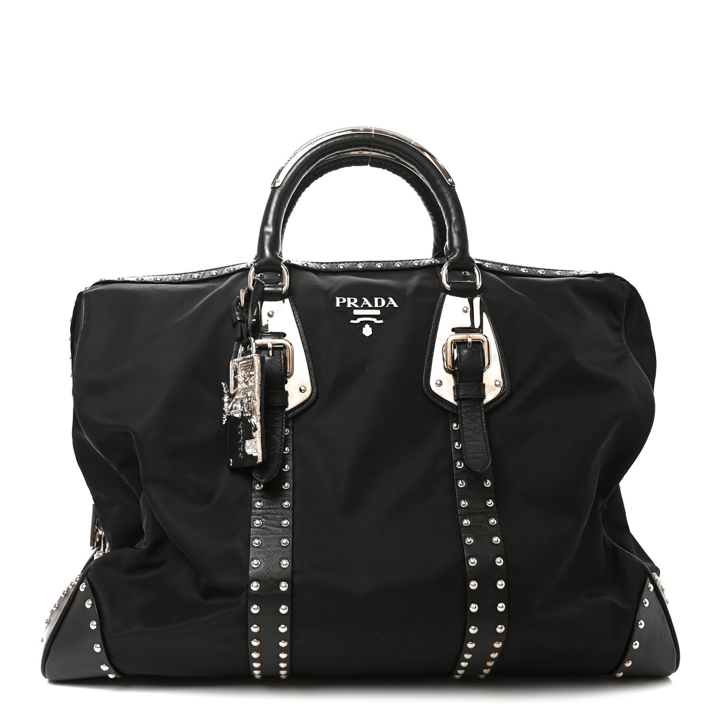 Nylon Saffiano Studded Large Trunk Bag  Black