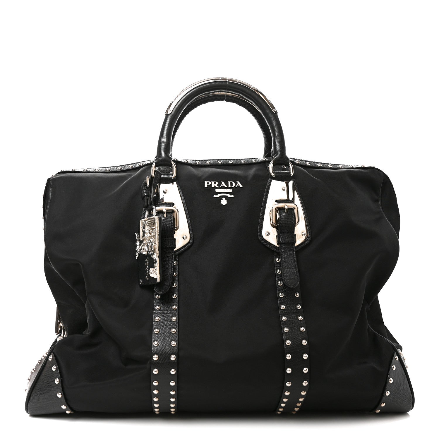 Prada Nylon Saffiano Studded Large Trunk Bag  Black 1 of 9