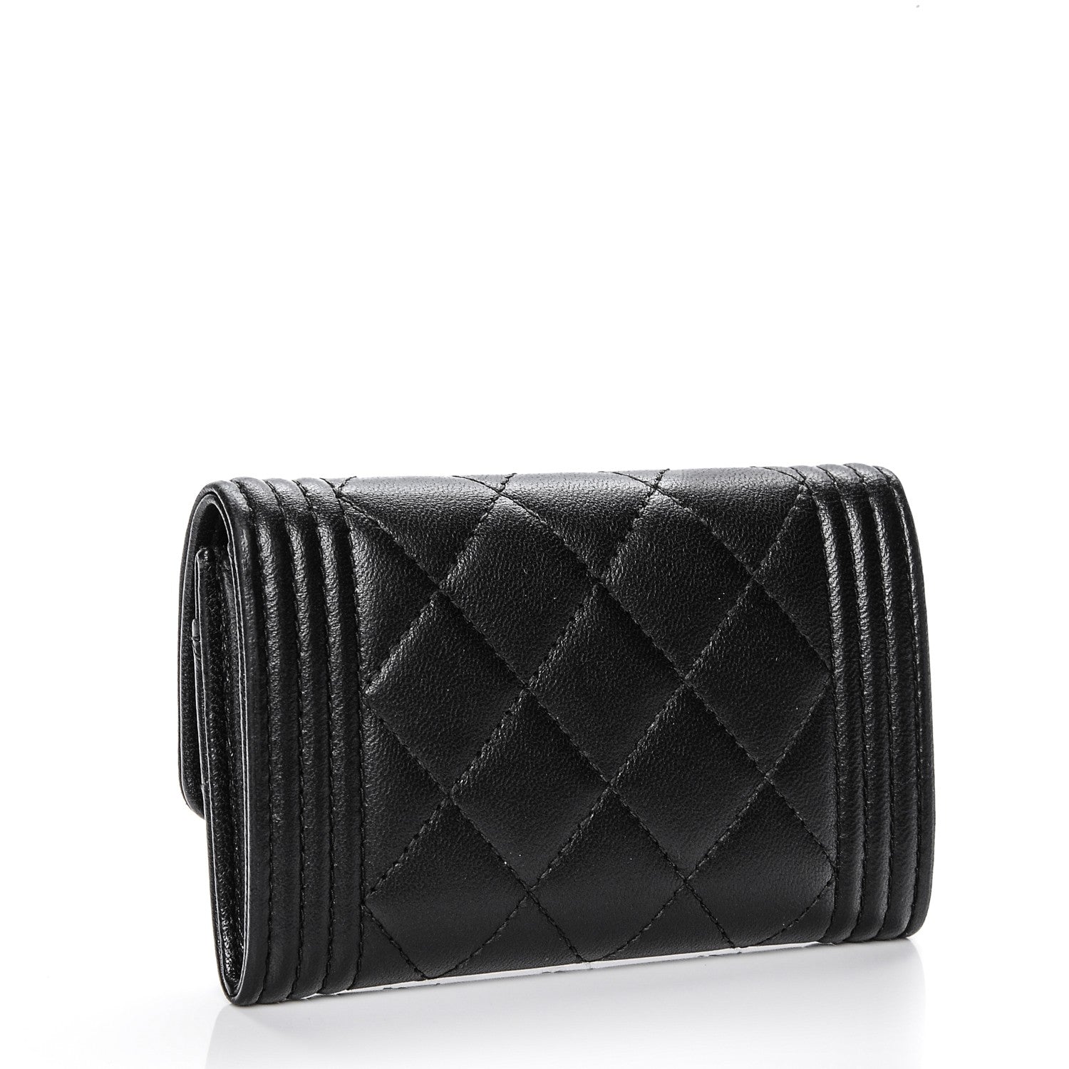 Chanel Lambskin Quilted Boy Card Holder Wallet Black 3 of 8