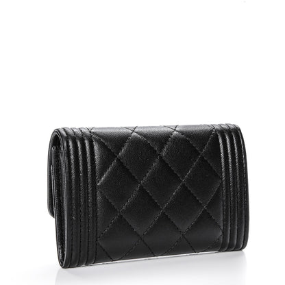 Chanel Lambskin Quilted Boy Card Holder Wallet Black 3 of 8
