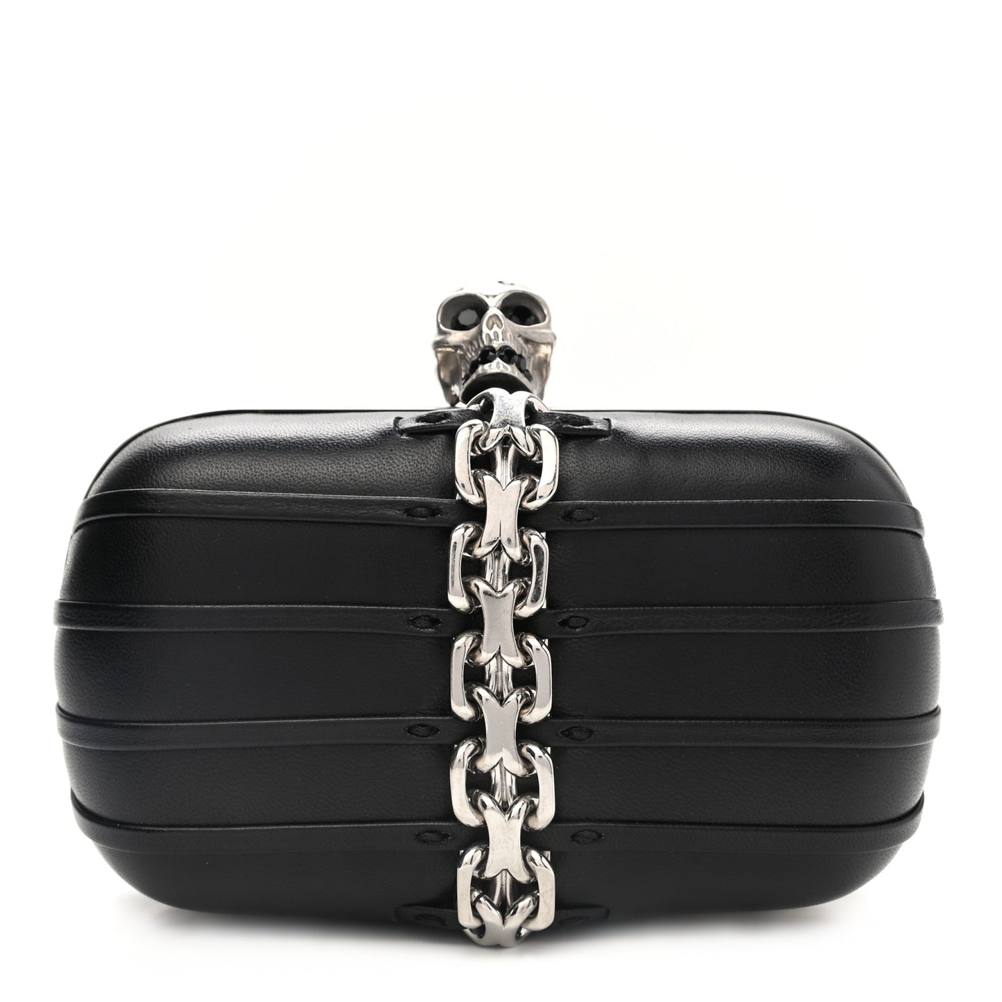 Nappa Skull Chain Box Clutch Black