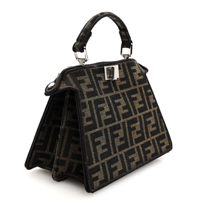 Fendi Fabric Jacquard Crystal Embellished FF 1974 Petite Peekaboo I SEE U Satchel Tobacco Moro 3 of 10
