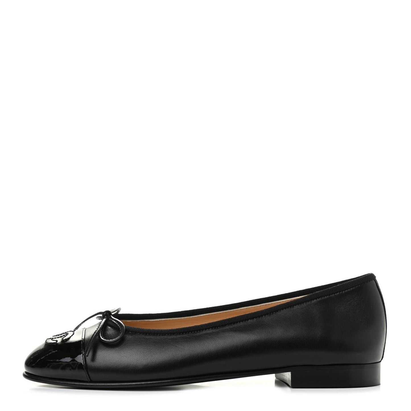 Lambskin Patent Cap Toe Ballerina Flats 36 Black