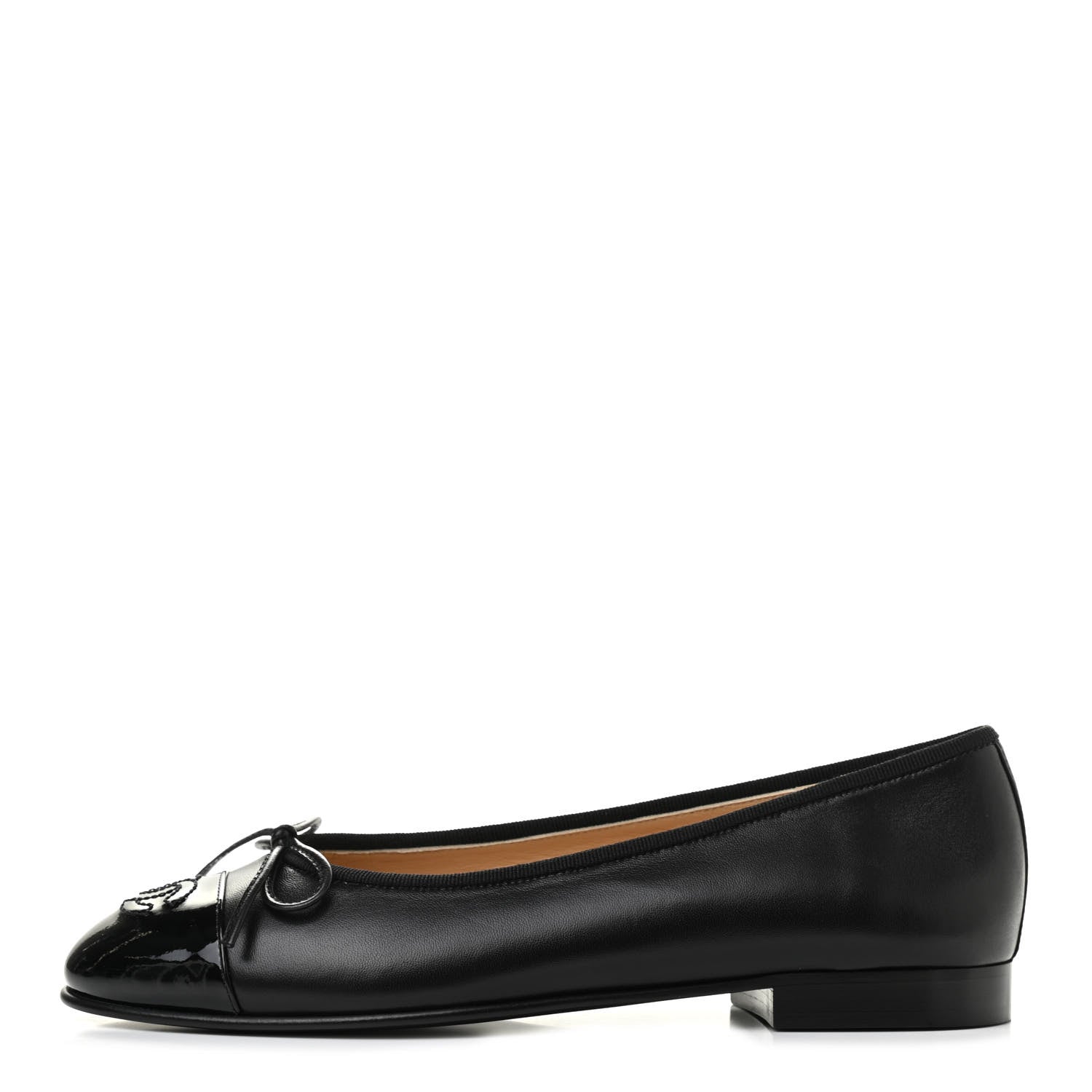 Chanel Lambskin Patent Cap Toe Ballerina Flats 36 Black 1 of 7