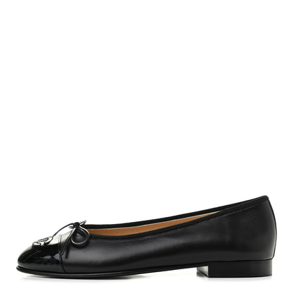 Chanel Lambskin Patent Cap Toe Ballerina Flats 36 Black 1 of 7