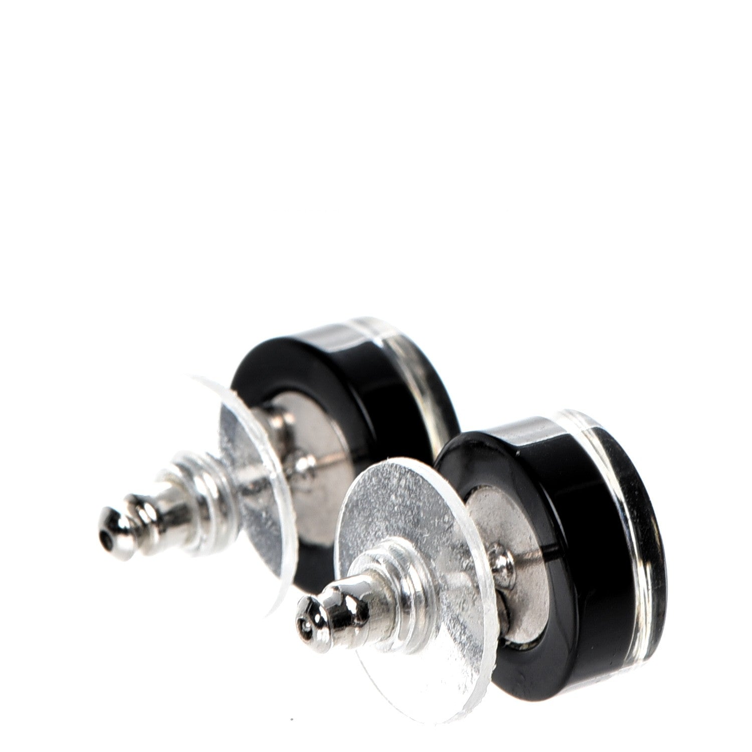 Chanel Resin CC Earrings Black Silver 4 of 5