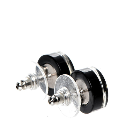 Chanel Resin CC Earrings Black Silver 4 of 5