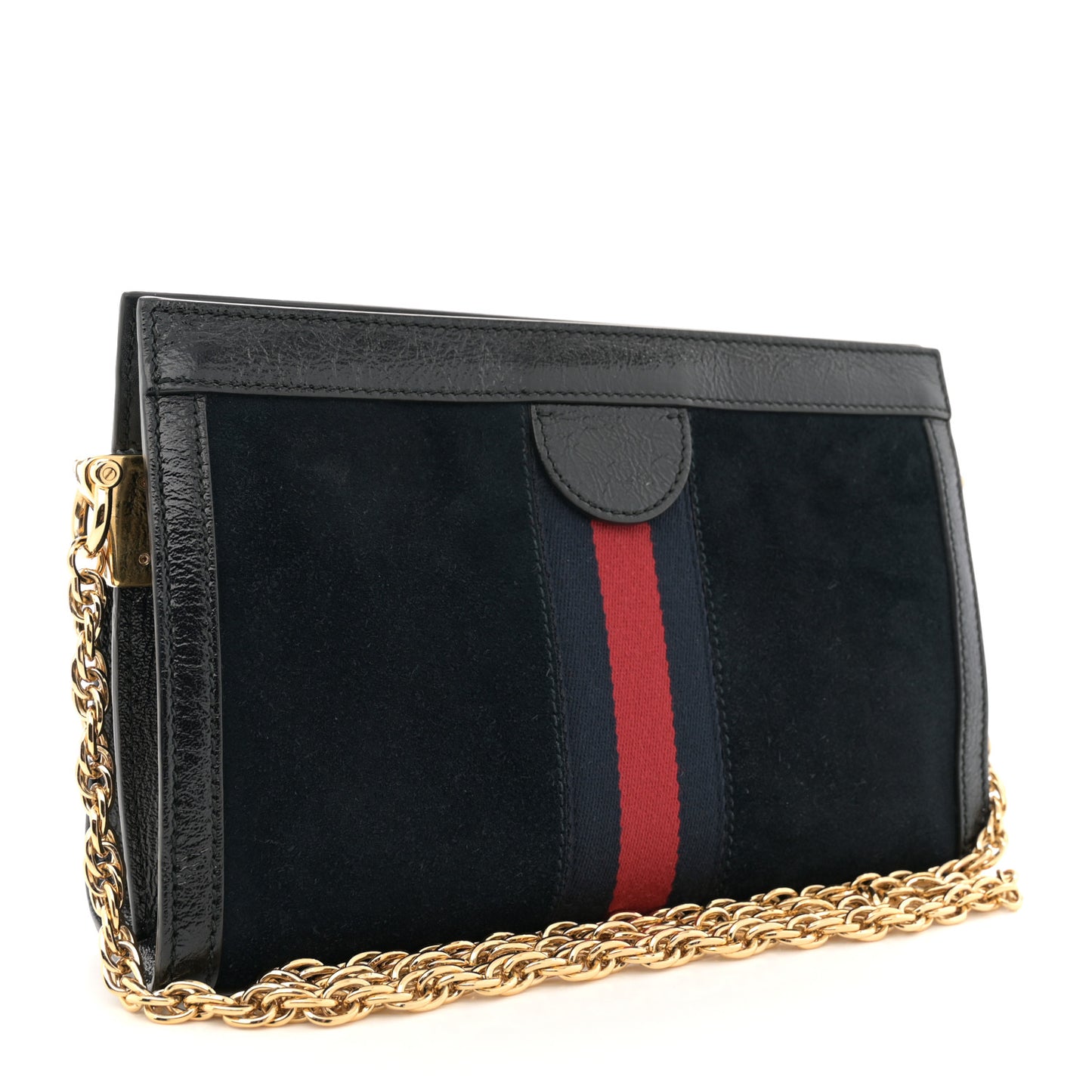 Suede Patent Web Dragon Embroidered Small Ophidia Chain Shoulder Bag Blue Black