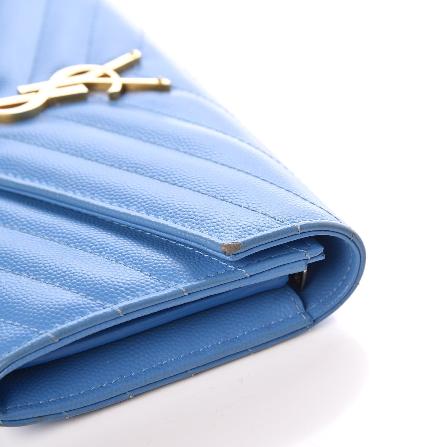 Grain De Poudre Matelasse Large Monogram Flap Wallet Blue