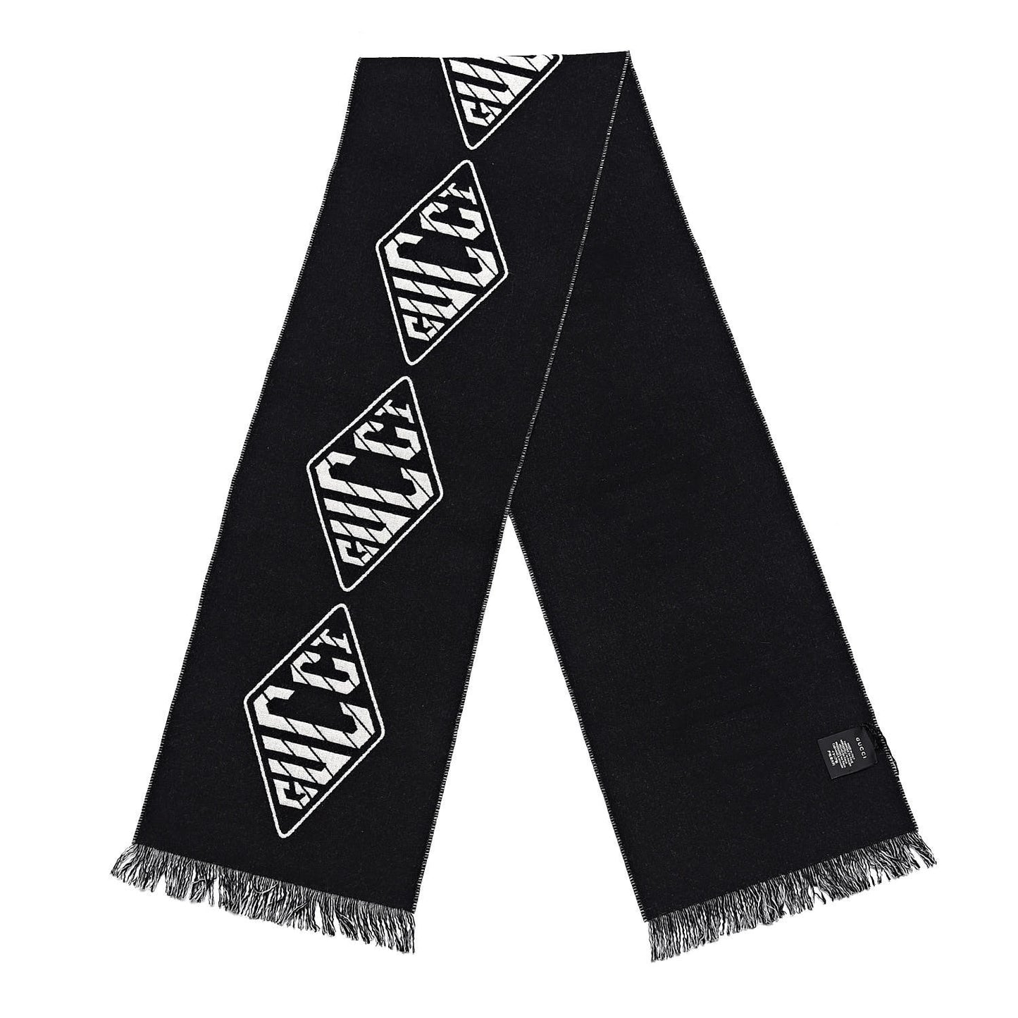 Wool Cashmere Logo Scarf Black