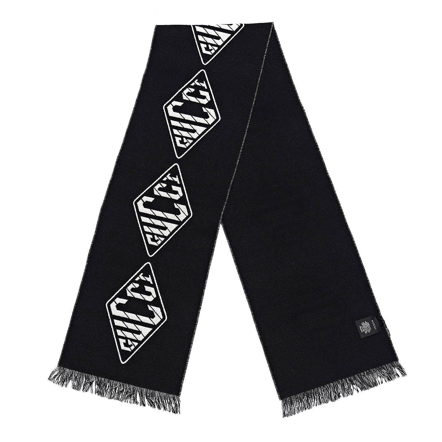 Gucci Wool Cashmere Logo Scarf Black 3 of 5