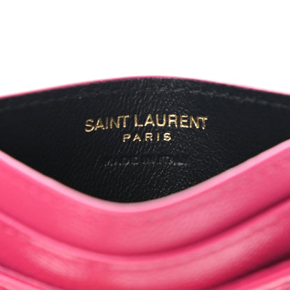 Saint Laurent Grain De Poudre Matelasse Chevron Monogram Credit Card Case Fresh Fuxia 6 of 7