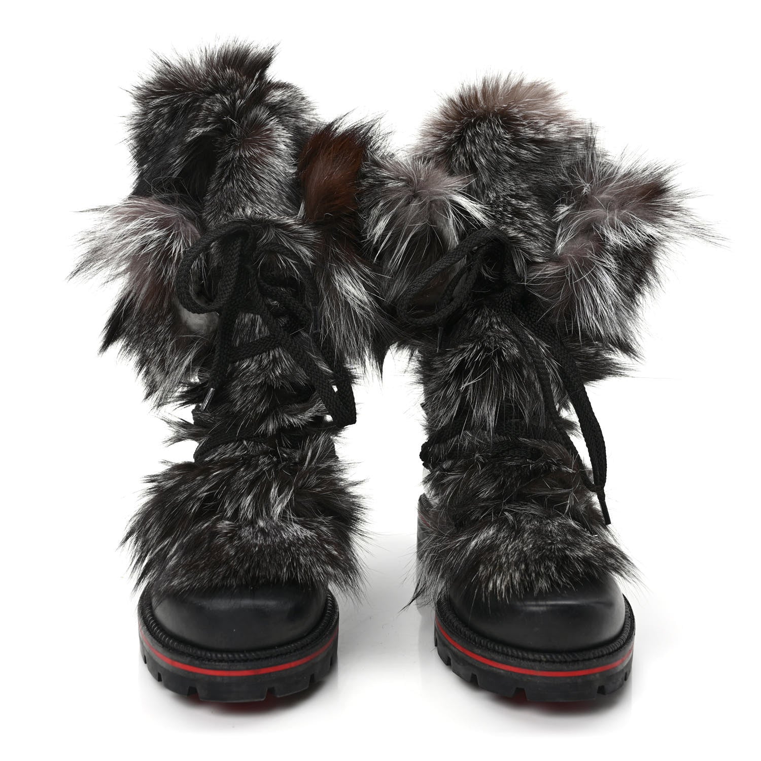 Christian Louboutin Calfskin Fur Mens Snow Black Flat Hiking Boots 43 Black 2 of 8