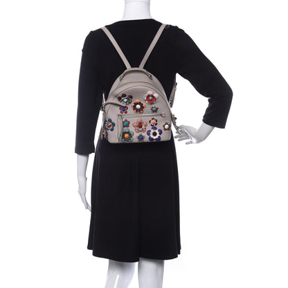 Fendi Vitello Dolce Flowerland Studded Mini Backpack Grigio Polvere Multicolor 2 of 17