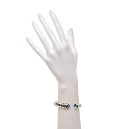 David Yurman Sterling Silver 18K Yellow Gold Blue Topaz Waverly Bracelet 2 of 6
