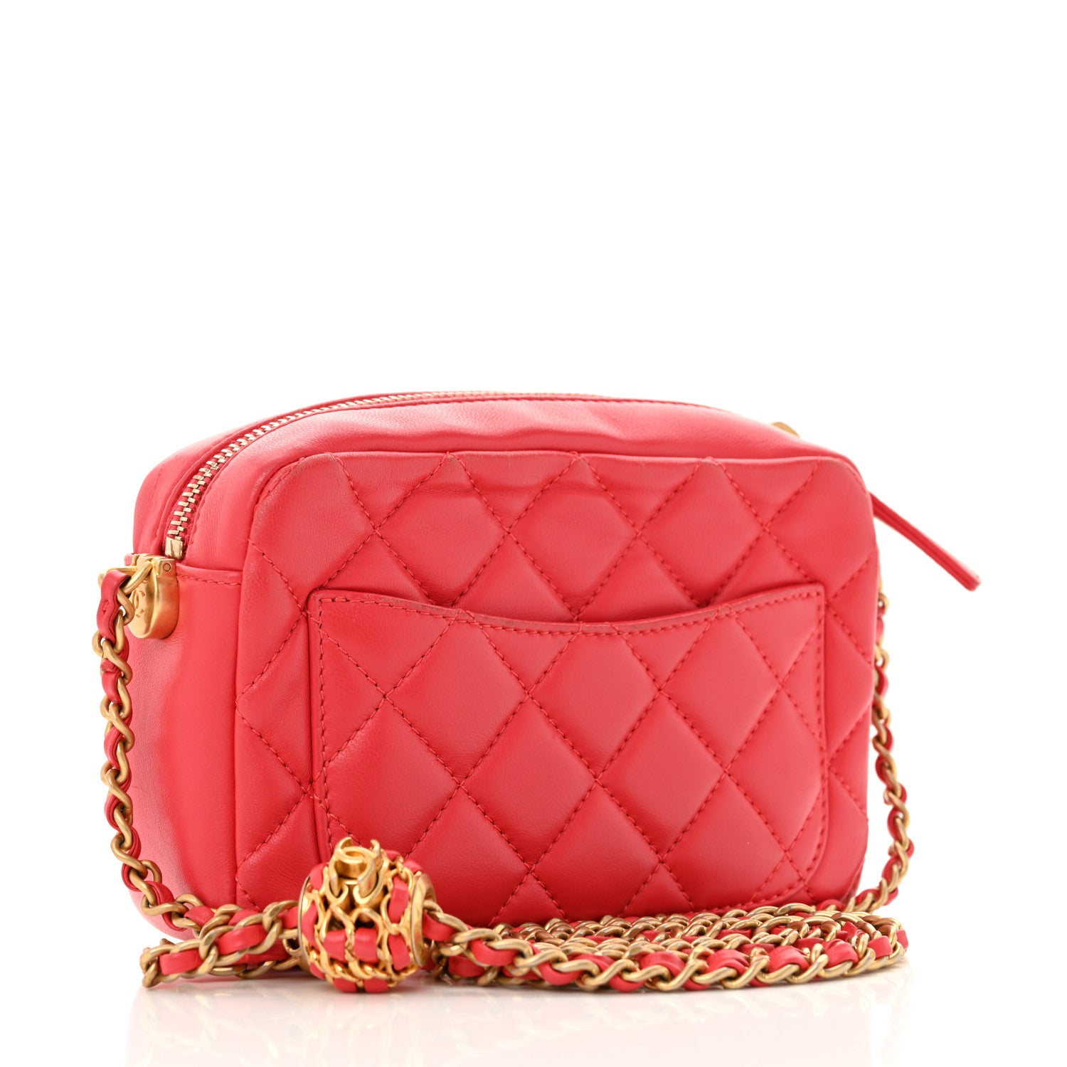 Chanel Lambskin Quilted CC Pearl Crush Camera Case Red 3 of 14