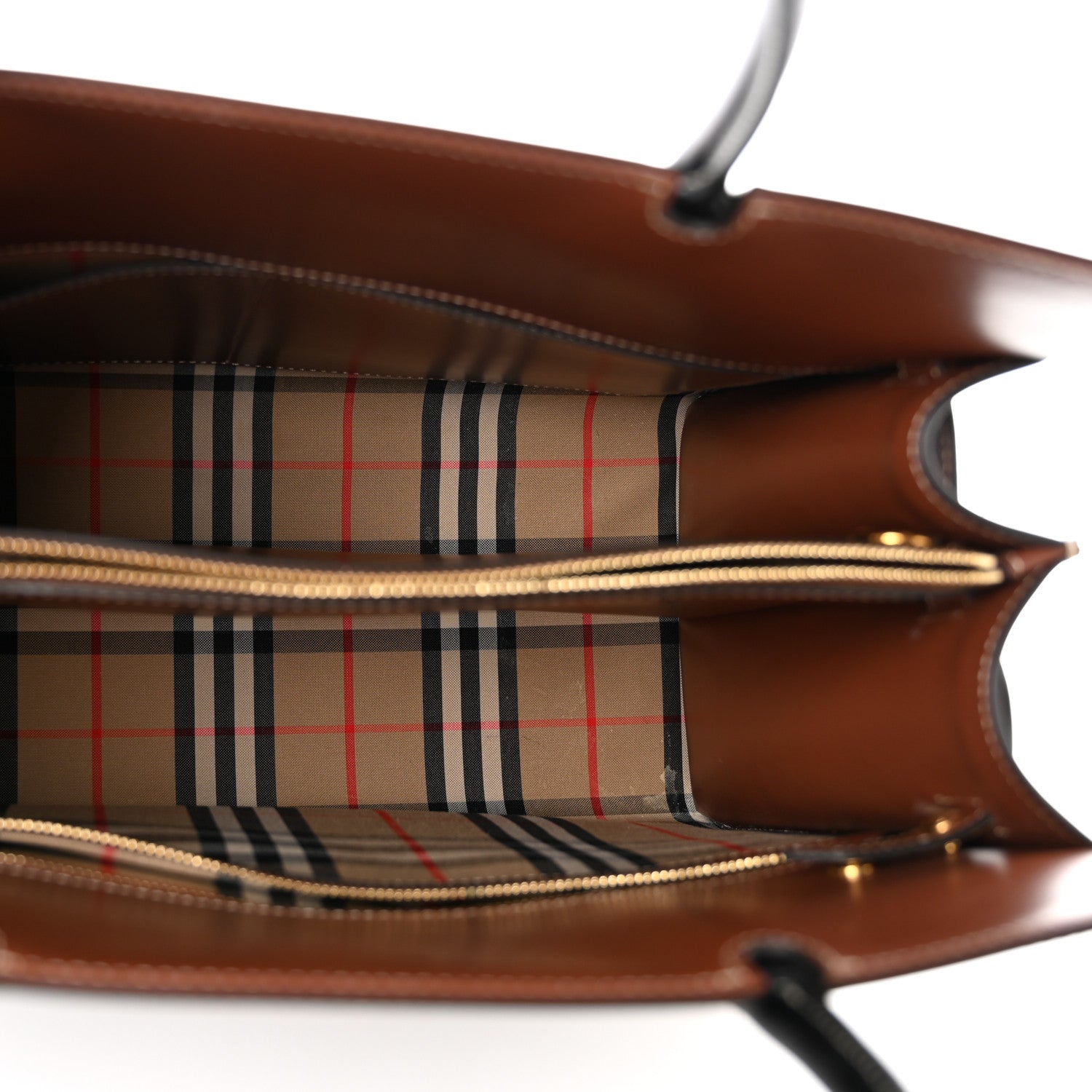 Burberry Calfskin Vintage Check Medium Two Handle Title Bag Black