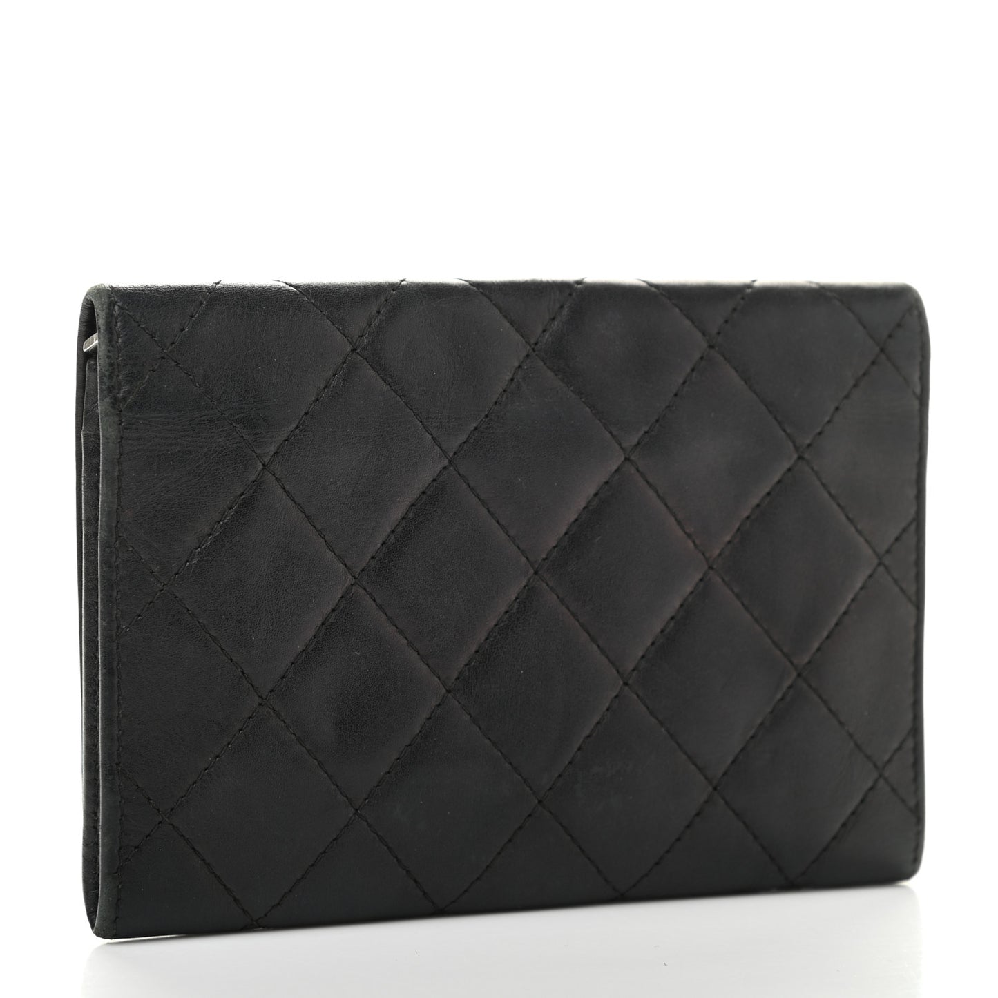 Calfskin Quilted Cambon Flap Wallet Black White